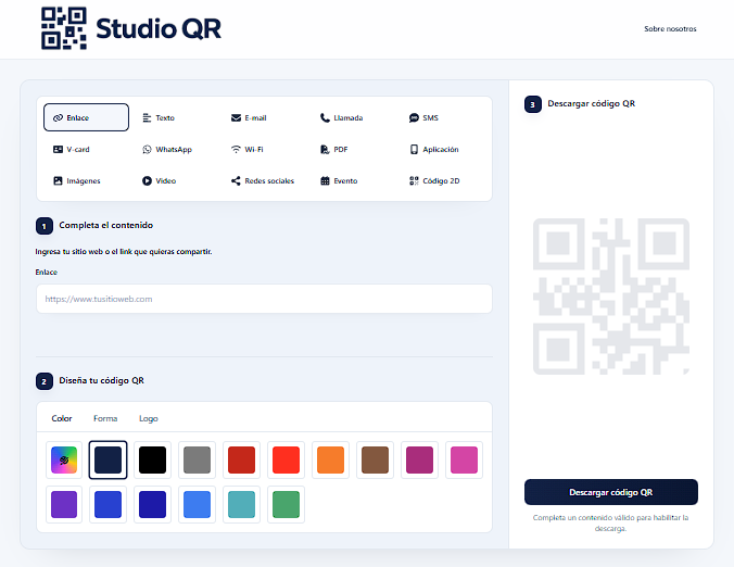 Vista del proyecto Studio QR